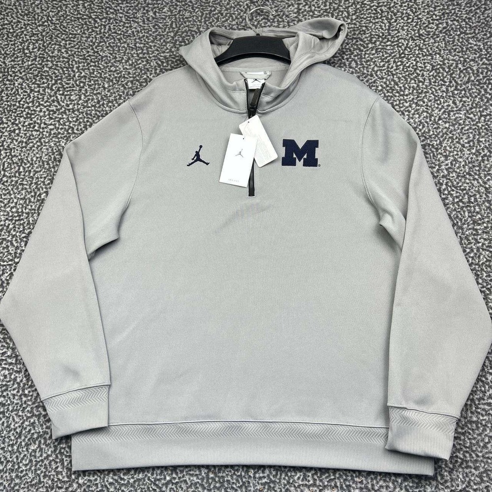 Air Jordan Michigan Wolverines Dri-Fit Hoodie Men Large Gray 1/4 Zip New L